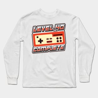 'Level 40 Complete' Funny Video Gamer Gift Long Sleeve T-Shirt